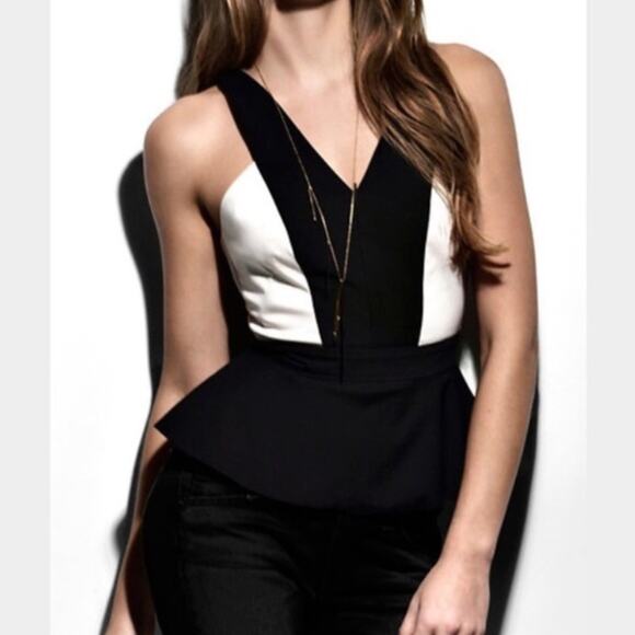 Robert Rodriquez Cutout Peplum Top Black/Cream - Picture 1 of 4
